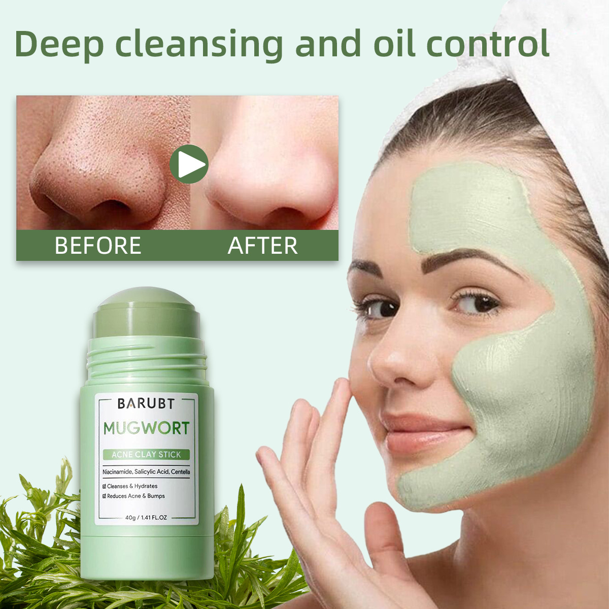 Bentonite Clay Mask - Usuń zaskórnik trądzik piołun stała maska
